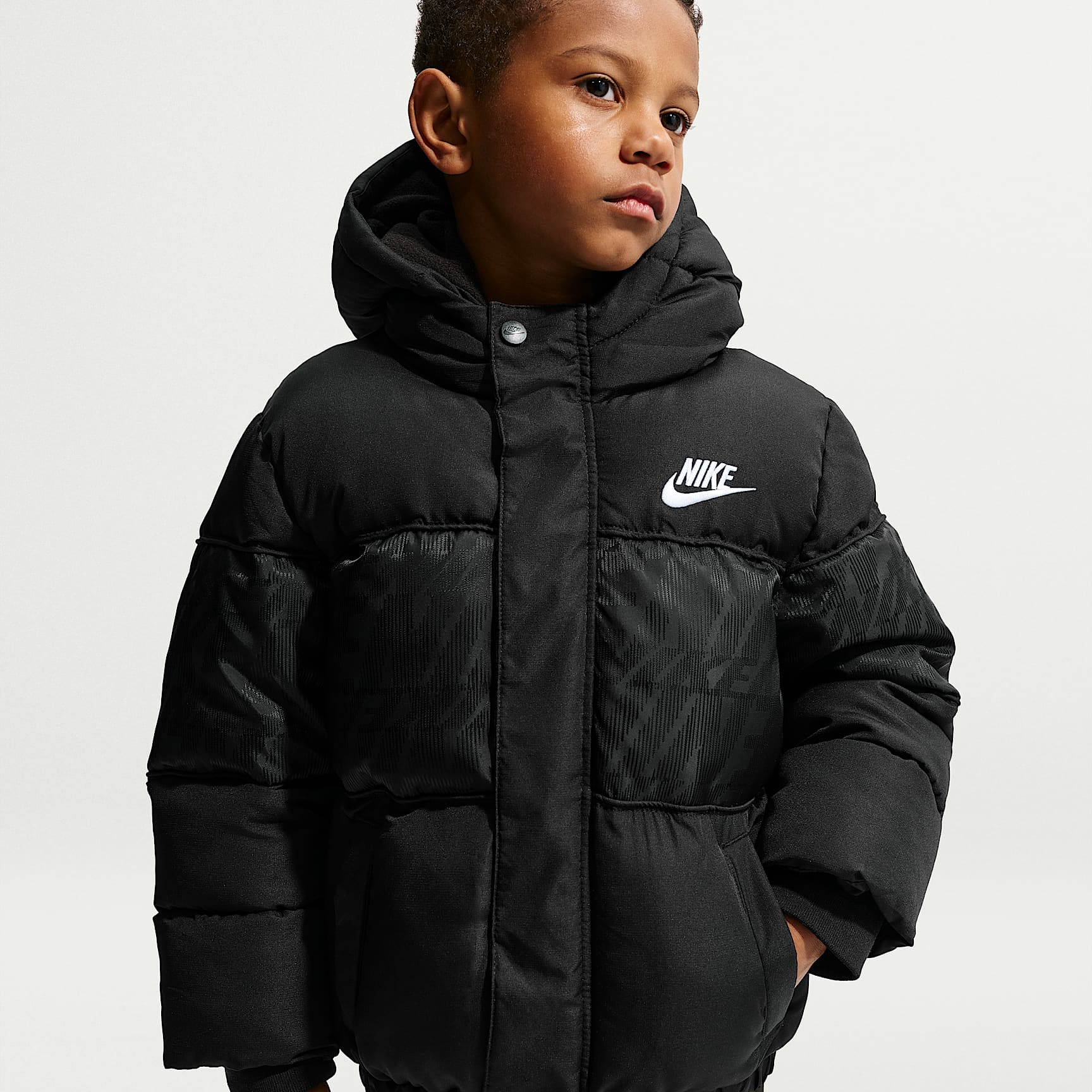 Nike Little Kids' Jacquard Logo Mixed Media Puffer Jacket. Nike.com